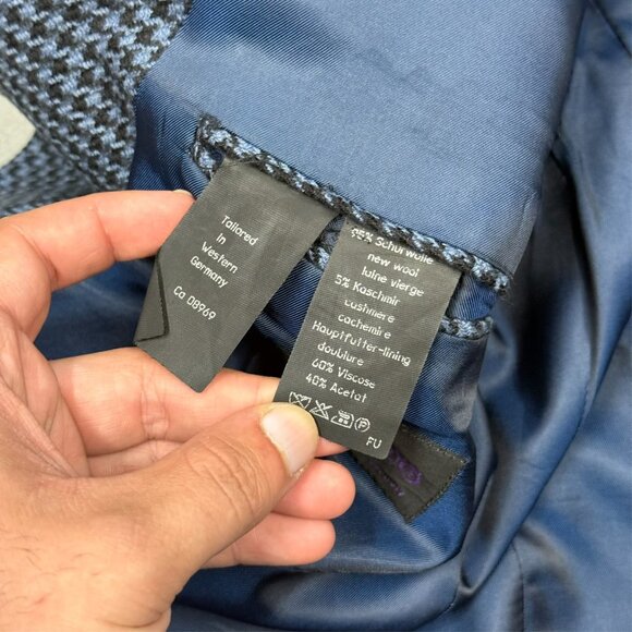 Konen Munchen Houndstooth Blazer Wool Cashmere Sport Coat Blue 42R - Picture 11 of 13